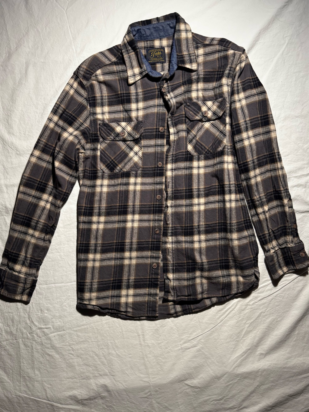 Jacks MFG Men's Flannel Shirt Size Large Gray Plaid Long Sleeve Button Down Top